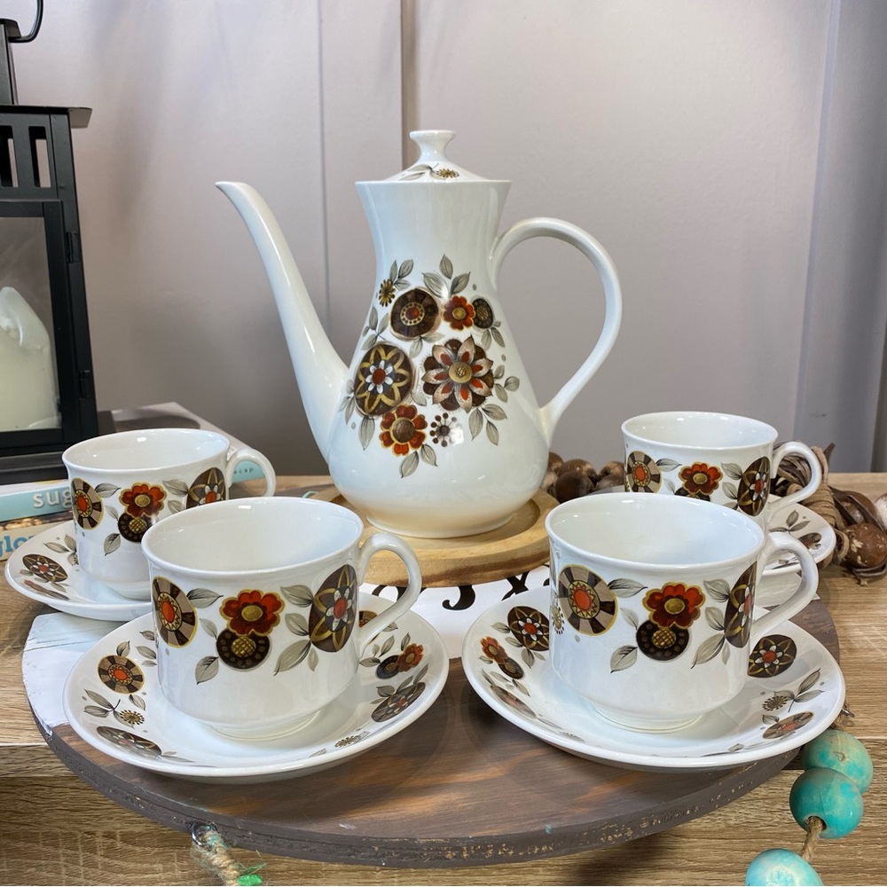 Vintage Ridgway Ironstone Staffordshire Galaxy Coffee Pot floral tea cup set MCM